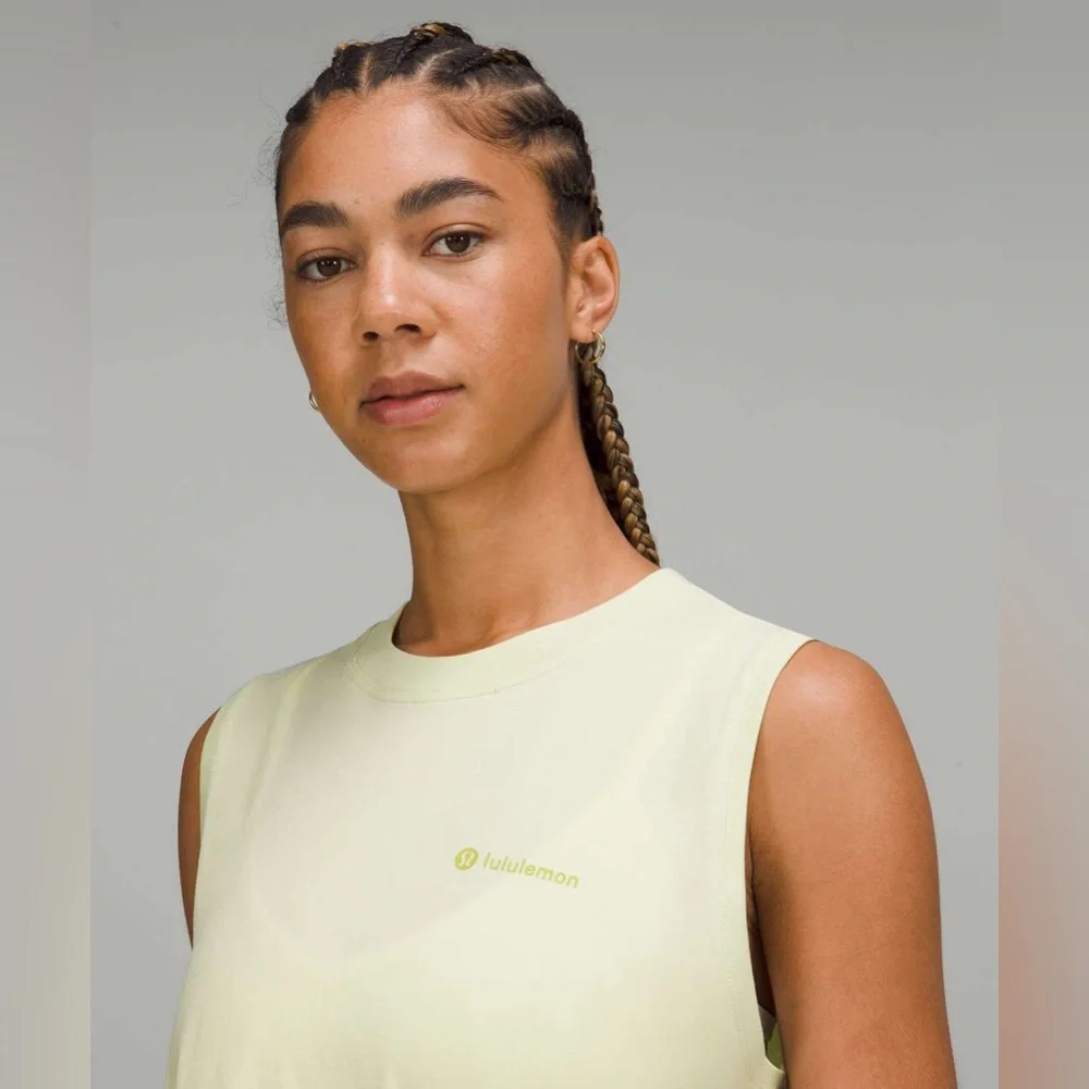 Lululemon All Yours Graphic Tank Dewy Pale Yellow Sleeveless Top Size 10